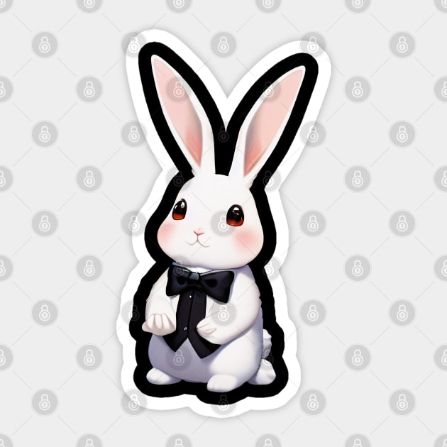 Cute Bunny Rabbit Wearing Black Ribbon Sticker by BAYFAIRE